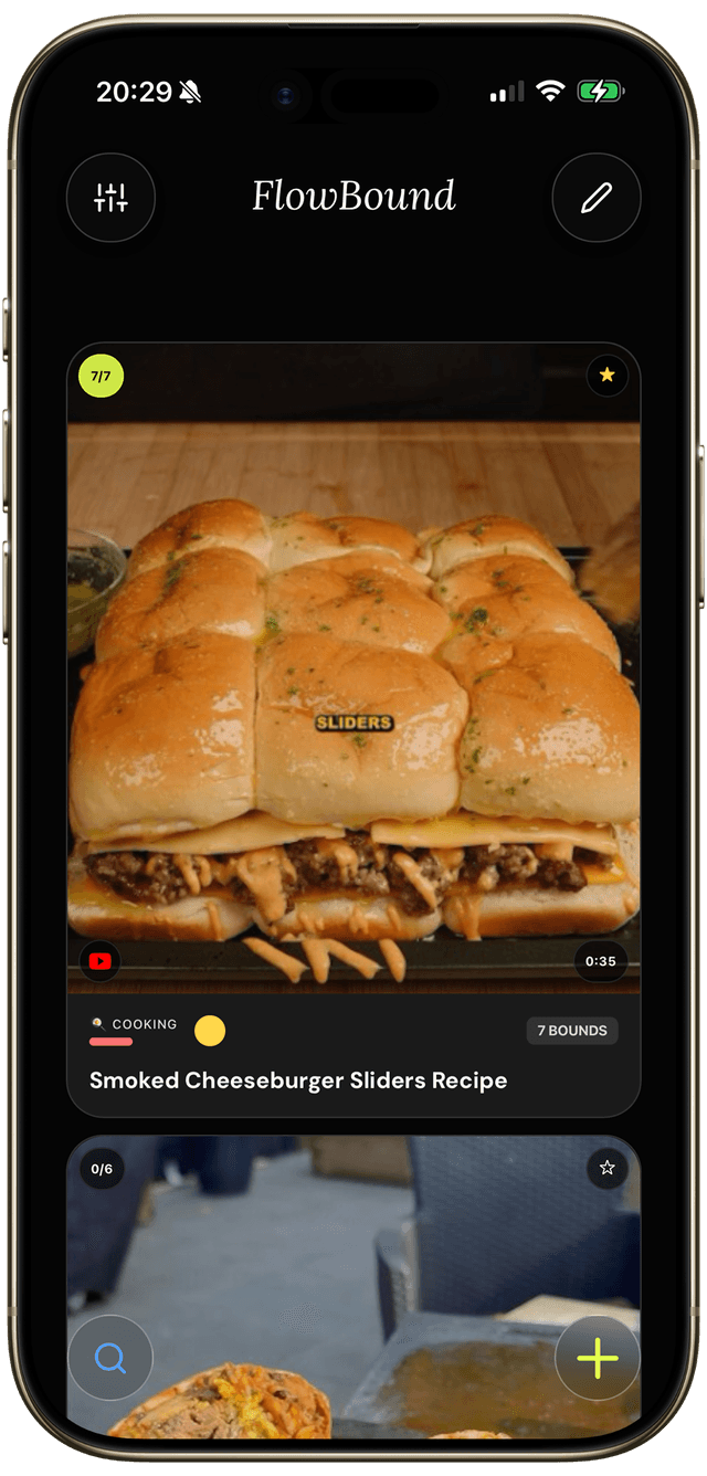 FlowBound home screen